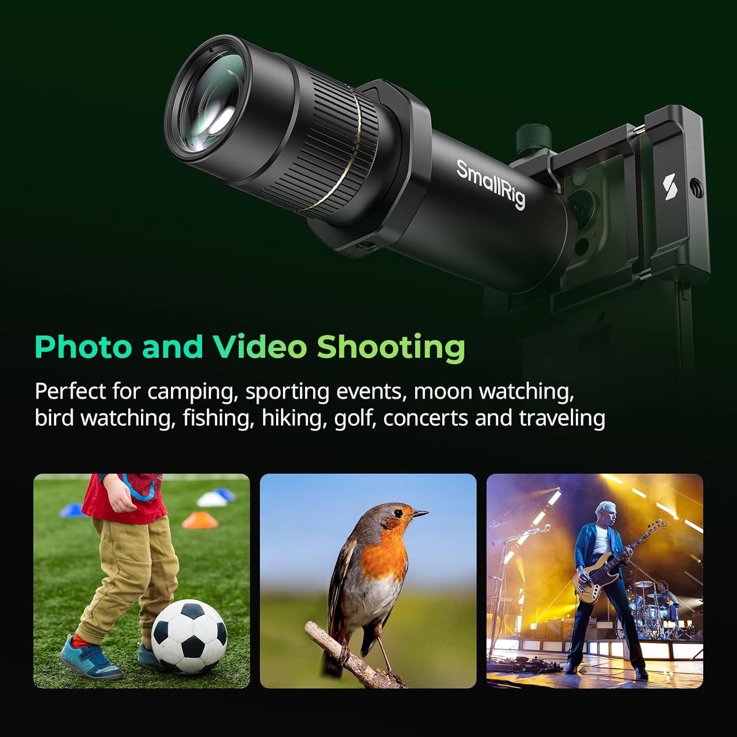 SmallRig 8X Telephoto Lens for Mobile Phone (T-Mount), w Tripod + Aluminium 8X Optical Zoom HD Telephoto Lens + Lens Clamp + Tripod Adapter + Lens Caps + Storage Bag, Support Hand-held Spot Shooting - Image 3